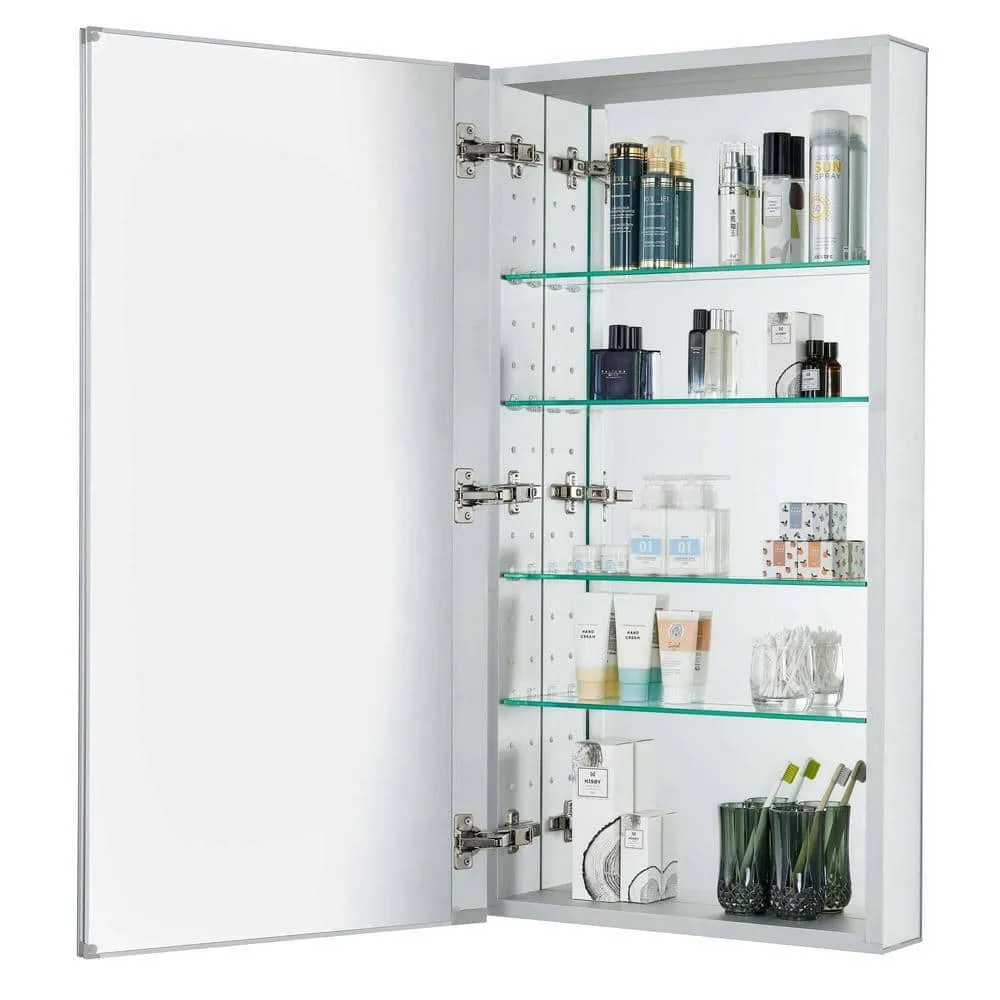 FINE FIXTURES 20 in. x 40 in. Recessed or Surface Wall Mount Medicine Cabinet with Mirror in Silver, photo 4 of 7