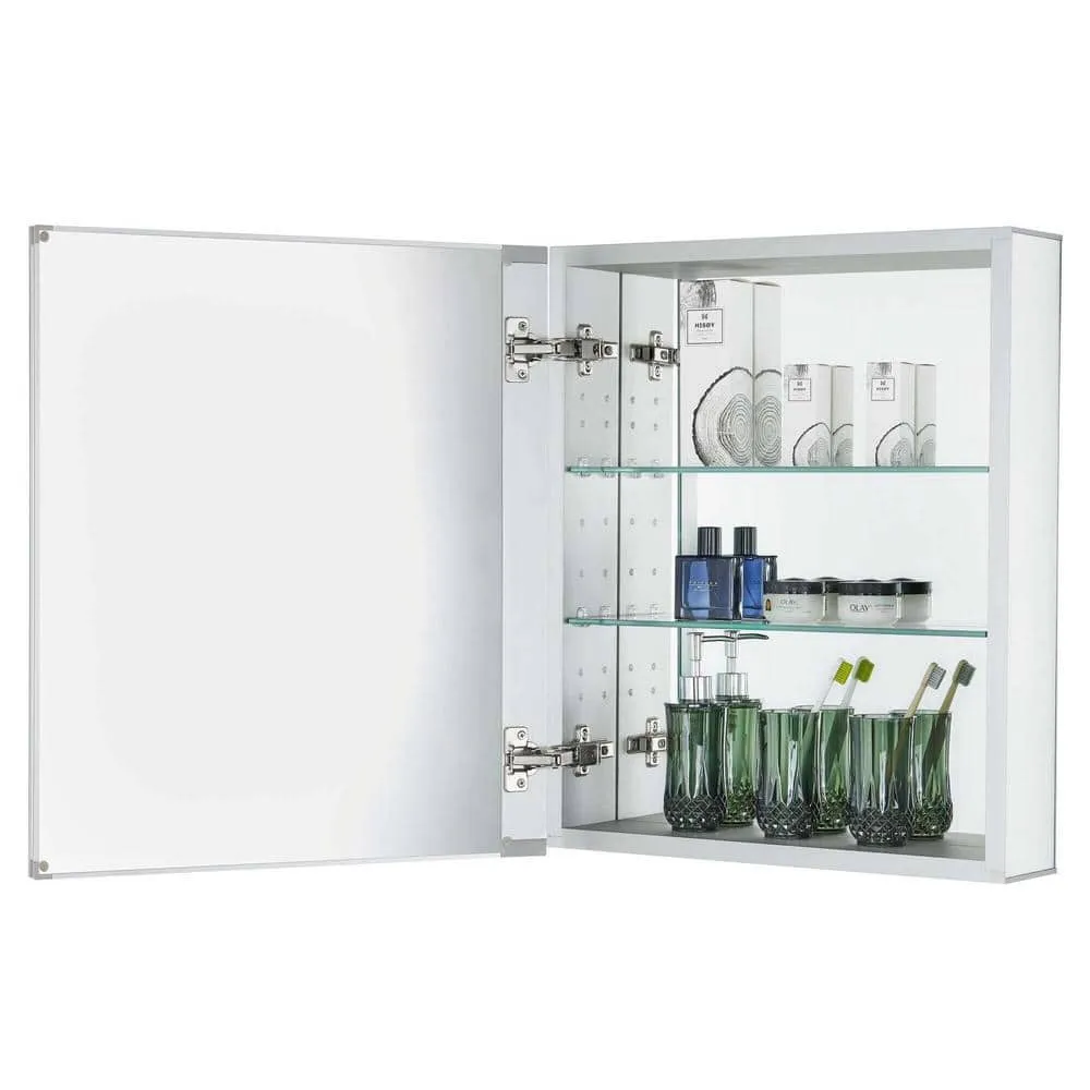 FINE FIXTURES 24 in. W x 24 in. H Recessed or Surface Wall Mount Medicine Cabinet with Mirror in Silver, photo 4 of 7