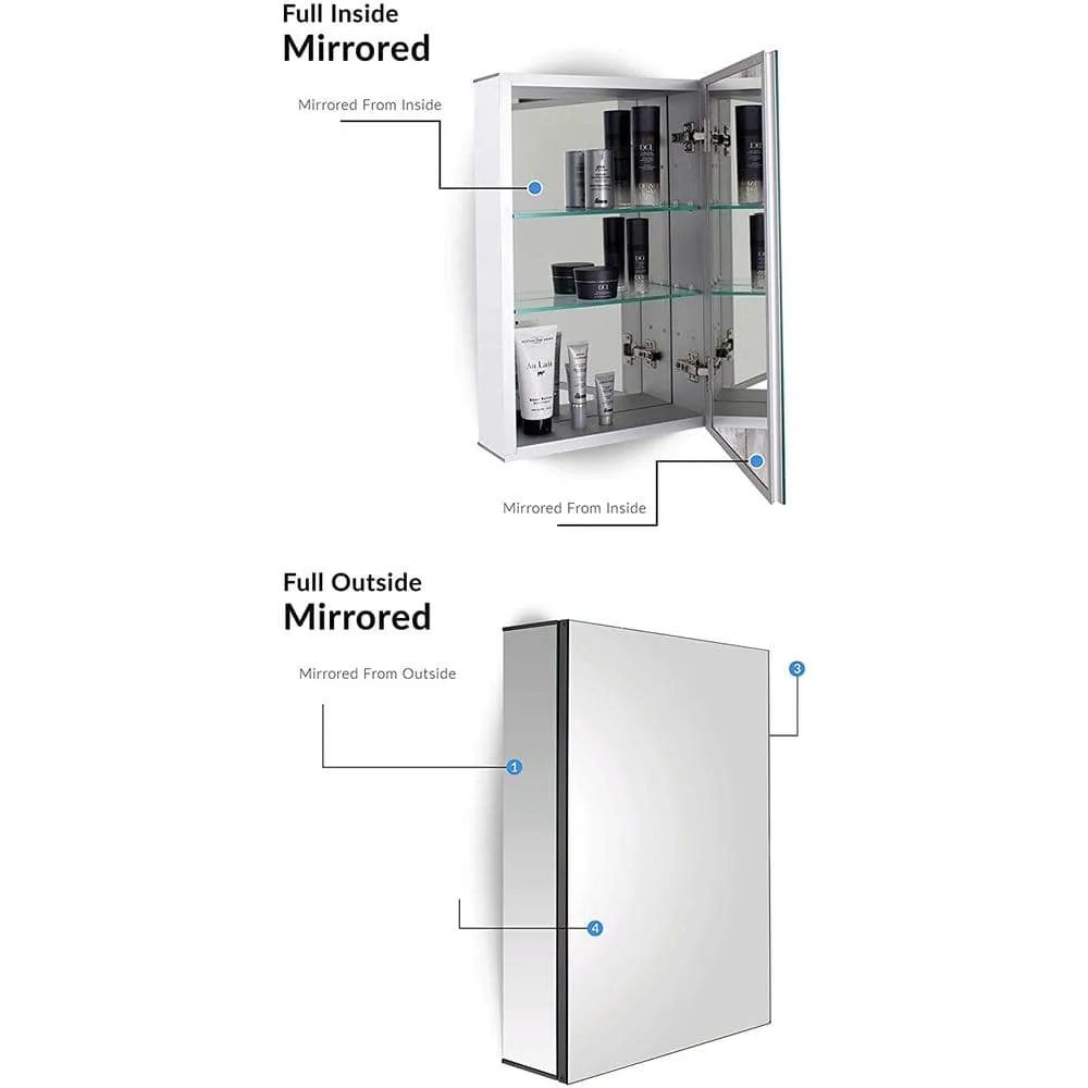 FINE FIXTURES 24 in. W x 24 in. H Recessed or Surface Wall Mount Medicine Cabinet with Mirror in Silver, photo 5 of 7
