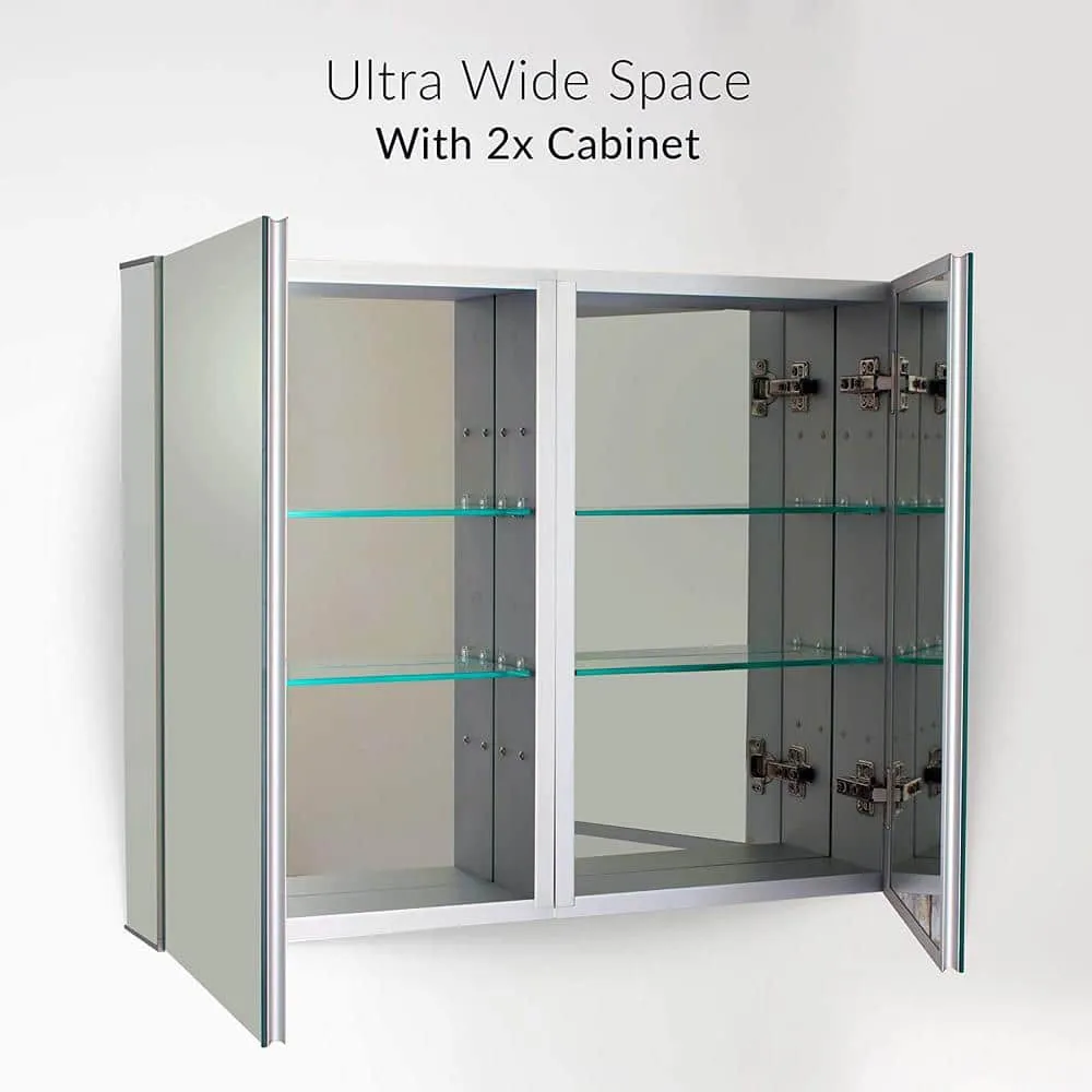 FINE FIXTURES 24 in. W x 24 in. H Recessed or Surface Wall Mount Medicine Cabinet with Mirror in Silver, photo 2 of 7