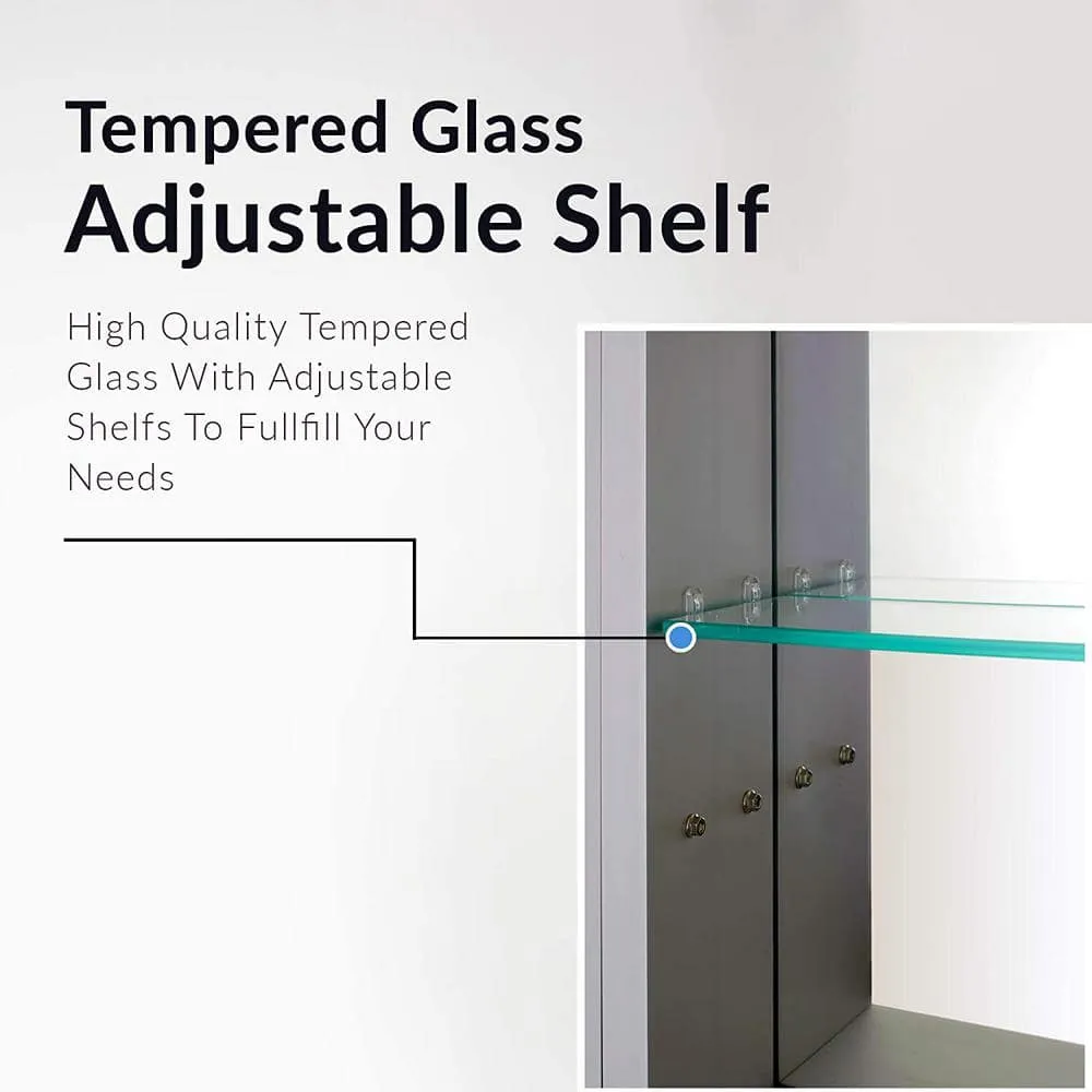 FINE FIXTURES 24 in. W x 24 in. H Recessed or Surface Wall Mount Medicine Cabinet with Mirror in Silver, photo 7 of 7