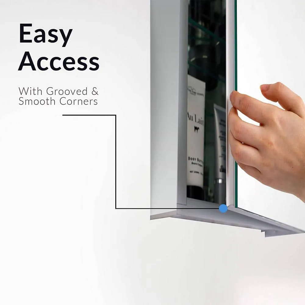 FINE FIXTURES 24 in. W x 24 in. H Recessed or Surface Wall Mount Medicine Cabinet with Mirror in Silver, photo 6 of 7