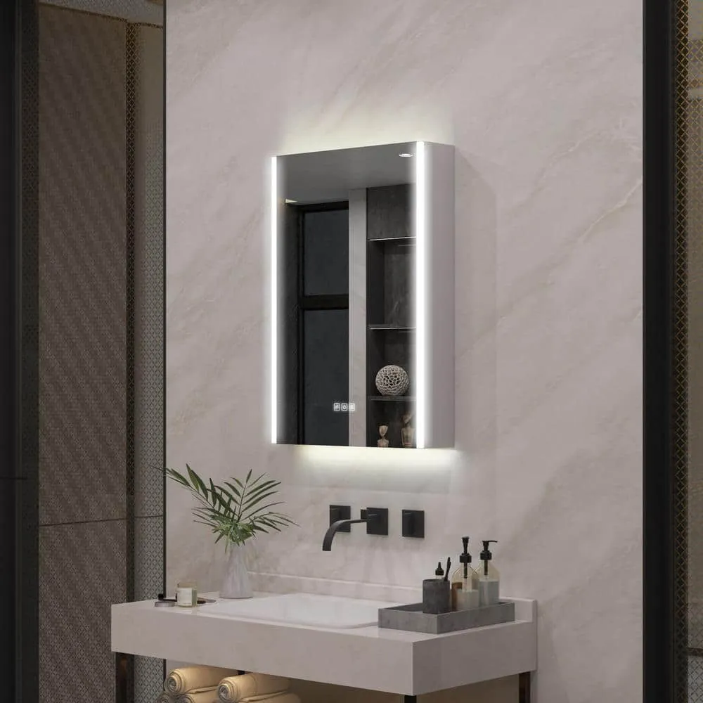 WELLFOR Chic 20 in. W x 30 in. H Rectangular Aluminum Medicine Cabinet with Mirror, LED Lights, Anti-Fog, Left Soft Close Door, photo 10 of 10