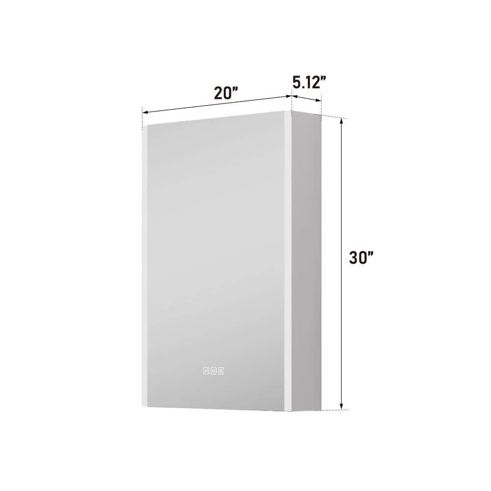 WELLFOR Chic 20 in. W x 30 in. H Rectangular Aluminum Medicine Cabinet with Mirror, LED Lights, Anti-Fog, Left Soft Close Door, photo 5 of 10
