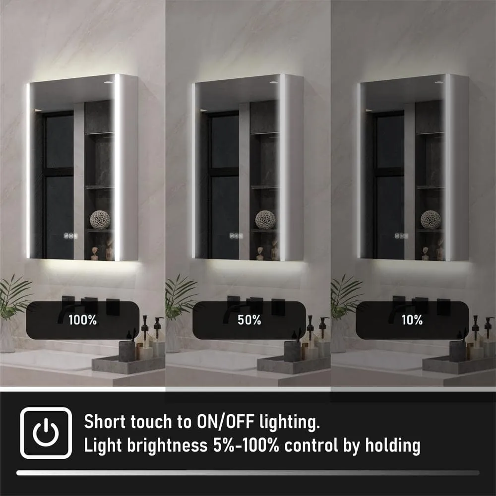 WELLFOR Chic 20 in. W x 30 in. H Rectangular Aluminum Medicine Cabinet with Mirror, LED Lights, Anti-Fog, Left Soft Close Door, photo 9 of 10