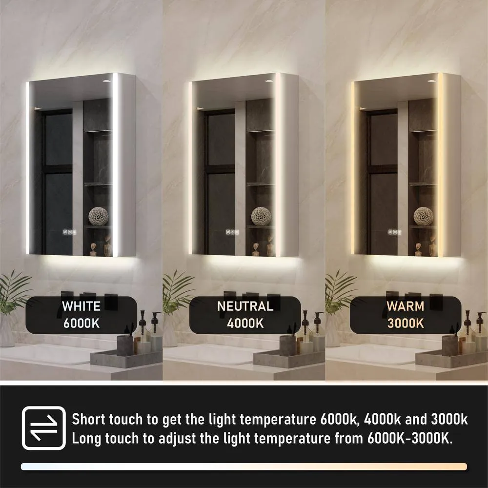 WELLFOR Chic 20 in. W x 30 in. H Rectangular Aluminum Medicine Cabinet with Mirror, LED Lights, Anti-Fog, Left Soft Close Door, photo 8 of 10