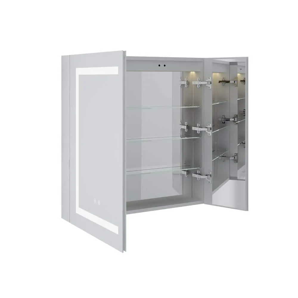 WELLFOR 30 in. W x 30 in. H Rectangular Aluminum Recessed or Surface Mount Medicine Cabinet with Mirror and Lighted,Double Doors, photo 6 of 13