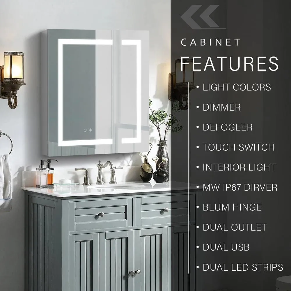 WELLFOR 30 in. W x 30 in. H Rectangular Aluminum Recessed or Surface Mount Medicine Cabinet with Mirror and Lighted,Double Doors, photo 2 of 13