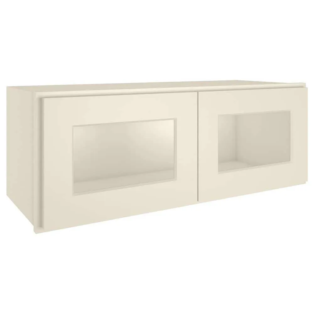 HOMEIBRO Antique White Painted Shaker Style Ready to Assemble Glass Door Wall Cabinet 33 in. W x 12 in. H x 12 in. D, photo 4 of 11