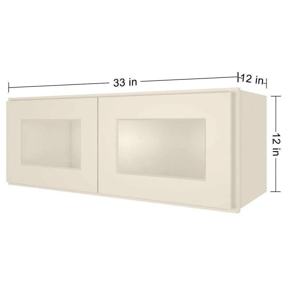 HOMEIBRO Antique White Painted Shaker Style Ready to Assemble Glass Door Wall Cabinet 33 in. W x 12 in. H x 12 in. D, photo 5 of 11