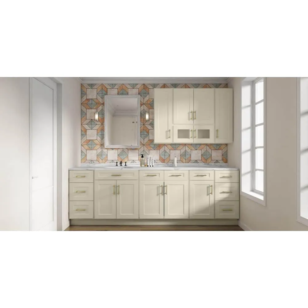 HOMEIBRO Antique White Painted Shaker Style Ready to Assemble Glass Door Wall Cabinet 33 in. W x 12 in. H x 12 in. D, photo 6 of 11