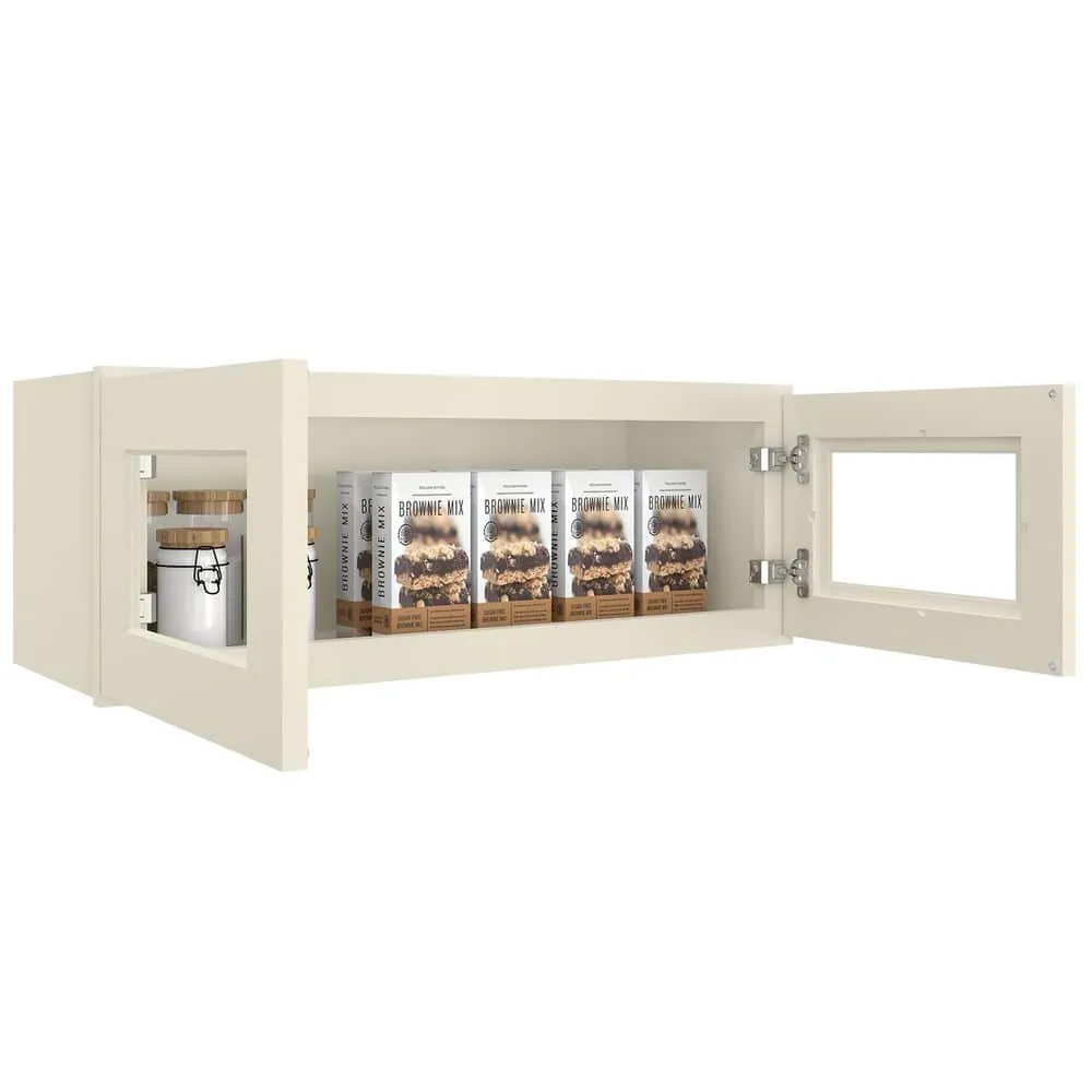 HOMEIBRO Antique White Painted Shaker Style Ready to Assemble Glass Door Wall Cabinet 33 in. W x 12 in. H x 12 in. D, photo 7 of 11