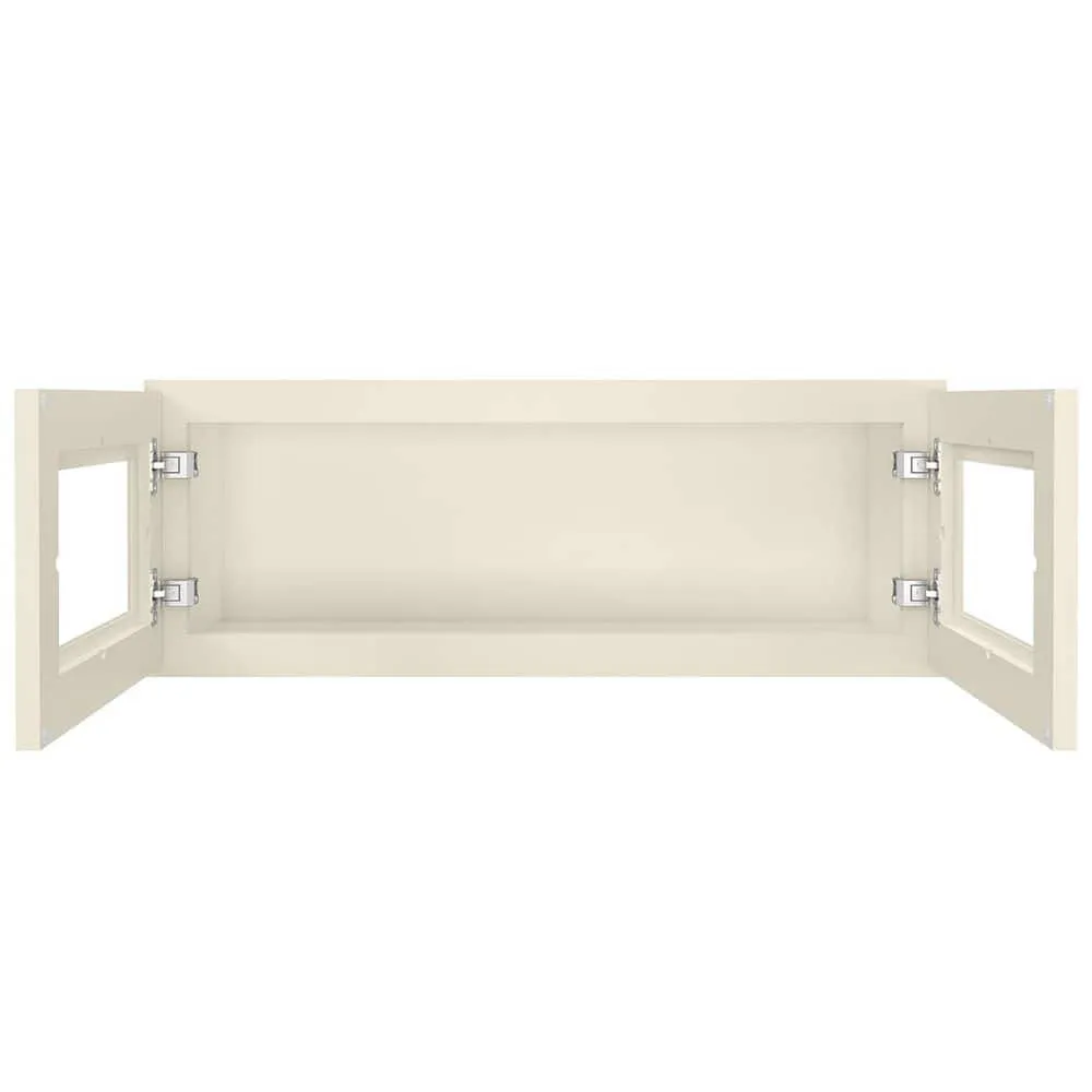 HOMEIBRO Antique White Painted Shaker Style Ready to Assemble Glass Door Wall Cabinet 33 in. W x 12 in. H x 12 in. D, photo 2 of 11