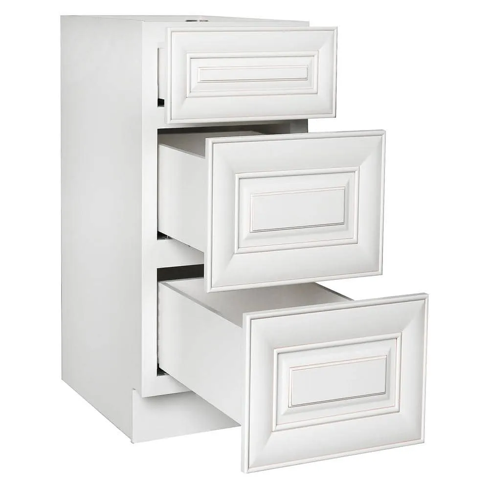 Plywell Ready to Assemble 12x34.5x24 in. Base Drawer with 1 Standard Drawer with 2 Deep Drawers in Antique White, photo 3 of 4