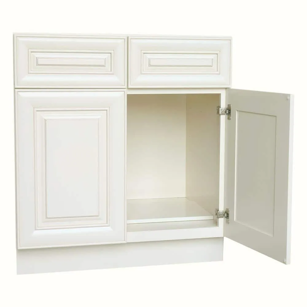 Plywell Ready to Assemble 36x34.5x24 in. Sink Base Cabinet with 2-Door and 2 Fake Drawers in Antique White, photo 3 of 4