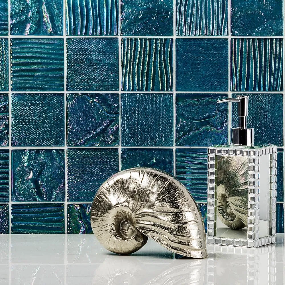 Ivy Hill Tile Marina Iridescent Bricks White 12.12 in x 12.75 in. x 8 mm Glass Mosaic Wall Tile, photo 2 of 2
