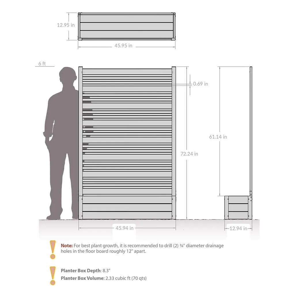 Enclo Privacy Screens Florence 6 ft. x 4 ft. Ash Vinyl Privacy Screen and Planter Box Kit, photo 5 of 9