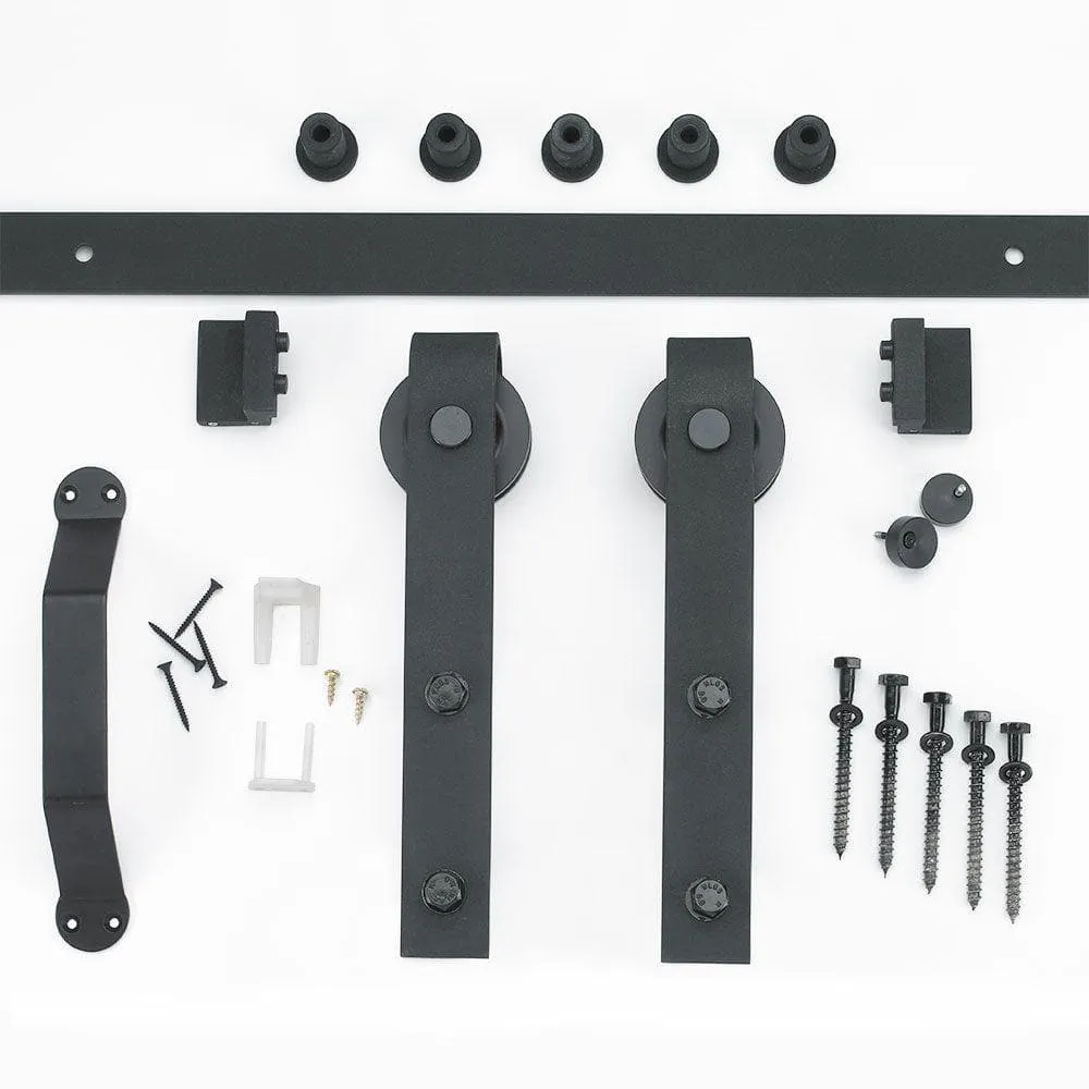 Masonite 36 in. x 84 in. 5 Equal Lites Frosted Glass Ash Gray Interior Sliding Barn Door Slab with Hardware Kit, photo 3 of 4