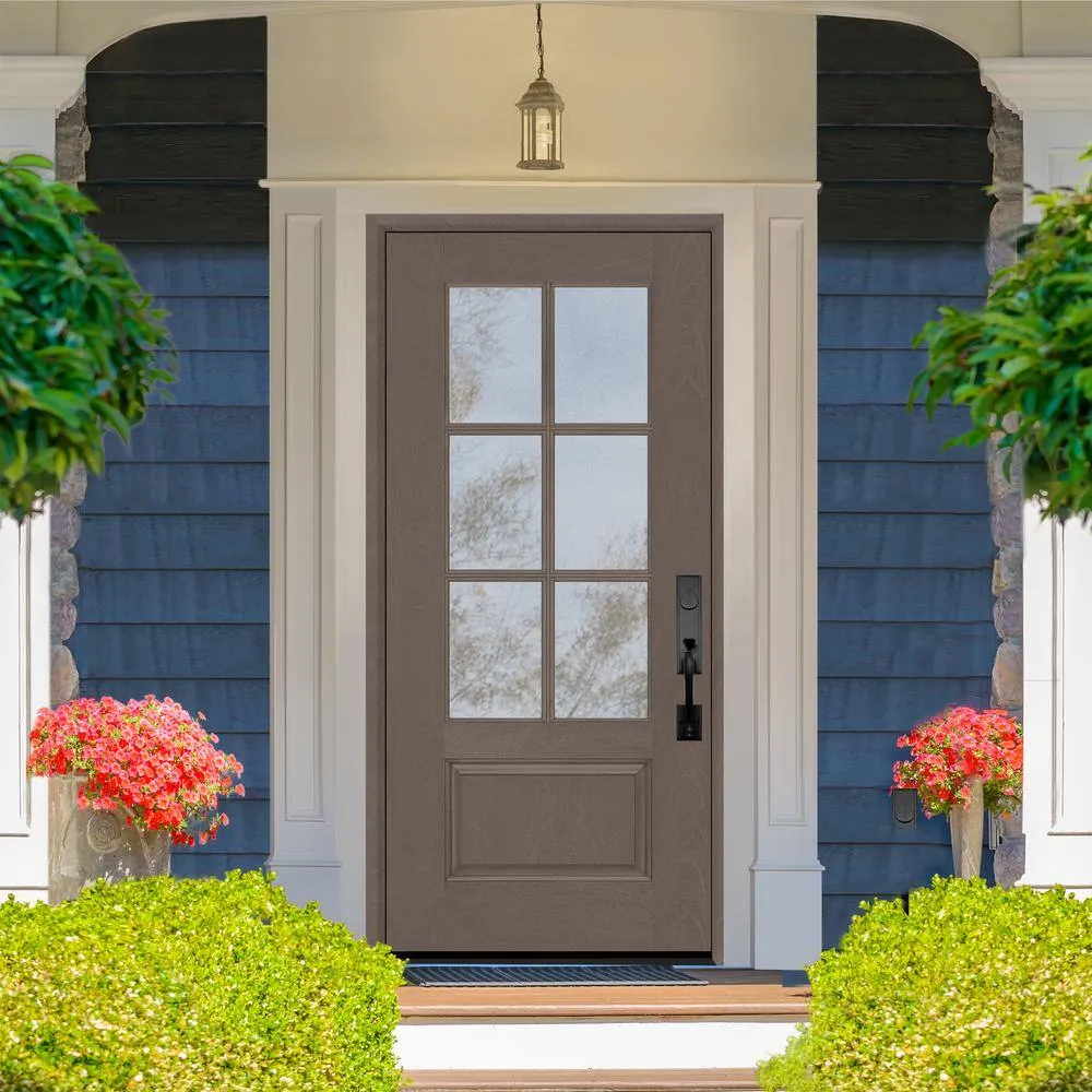 Steves & Sons Regency 36 in. x 80 in. 3/4-6 Lite Clear Glass RHIS Ashwood Stain Mahogany Fiberglass Prehung Front Door, photo 3 of 9