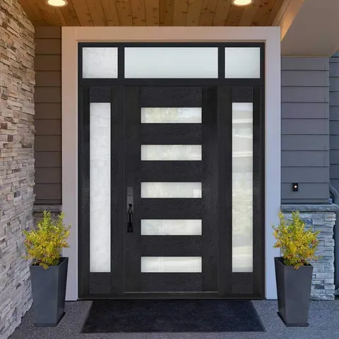 Regency Modern Fiberglass Prehung Door w/ 2 Sidelites