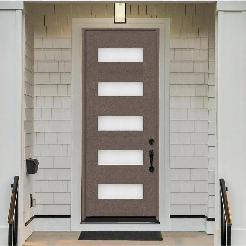 Steves & Sons Regency 36 in. x 96 in. 5L Modern Frosted Glass LHIS Ashwood Stained Fiberglass Prehung Front Door, photo 2 of 3