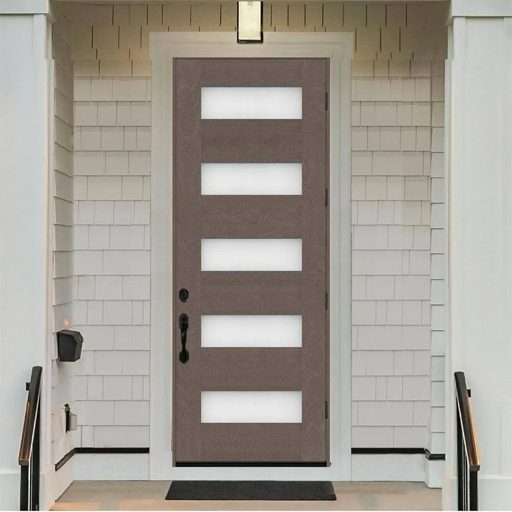 Steves & Sons Regency 36 in. x 96 in. 5-Lite Modern Frosted Glass LH Outswing Ashwood-Stained Fiberglass Prehung Front Door, photo 2 of 4