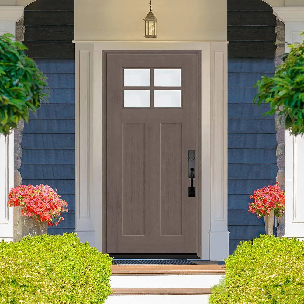 Steves & Sons Regency 36 in. x 80 in. Left-Hand Inswing 4-Lite 1/4 Toplite Clear Glass Ashwood Stain Fir Grain Fiberglass Prehung Front Door, photo 2 of 5