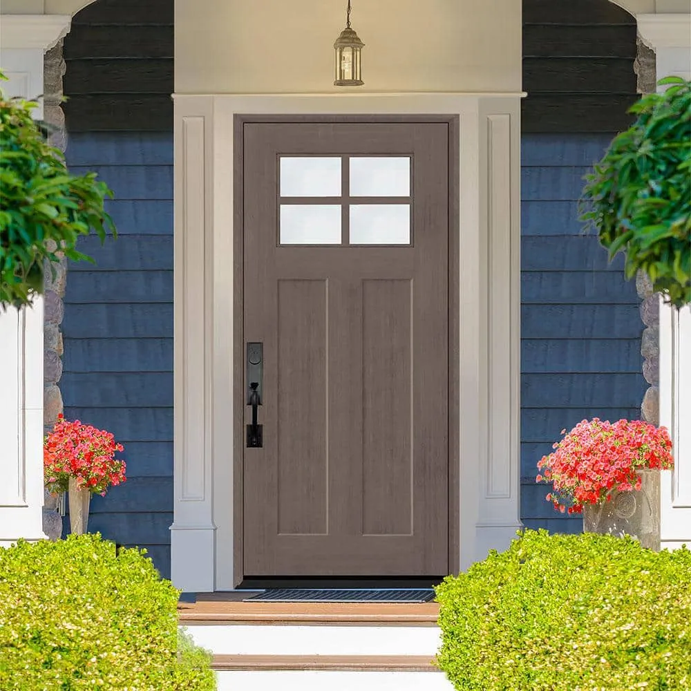 Steves & Sons Regency 36 in. x 80 in. Right-Hand Inswing 4-Lite 1/4 Toplite Clear Glass Ashwood Stain Fir-Grain Fiberglass Prehung Front Door, photo 2 of 5