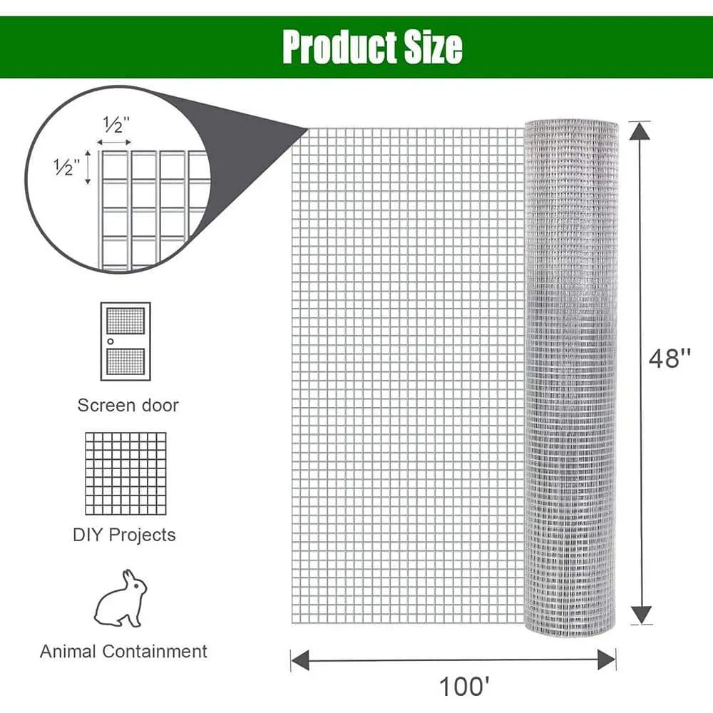 ATENGNES 48 in. x 100 ft. 19 Gauge Galvanized 1/2 in. Chicken Wire Hardware Cloth Fencing Netting Mesh Rolls Garden Rabbit Fence, photo 8 of 8