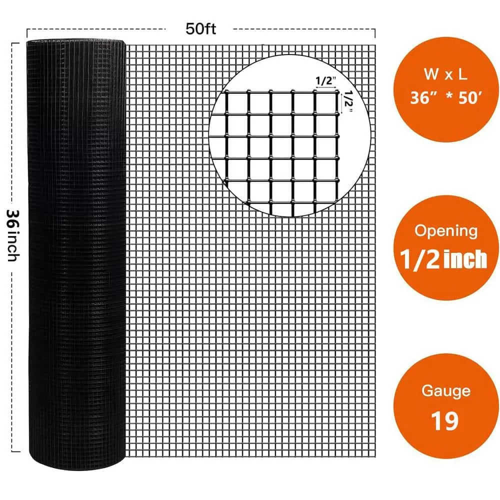ATENGNES 36 in. x 50 ft. 19-Gauge 1/2 in. Black Vinyl Coated Hardware Cloth Welded Wire Fence Improvement and Chicken Coop, photo 10 of 10