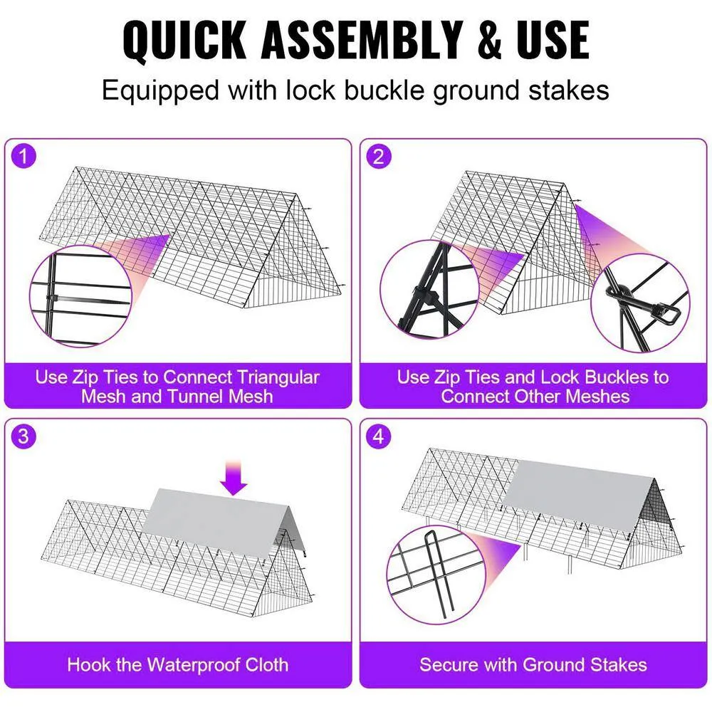 ATENGNES 118.1 in. x 28 in. x 24.2 in. Outside Portable Chicken Tunnels Fence Kit Suitable for Chickens, Ducks, Rabbits, photo 3 of 10