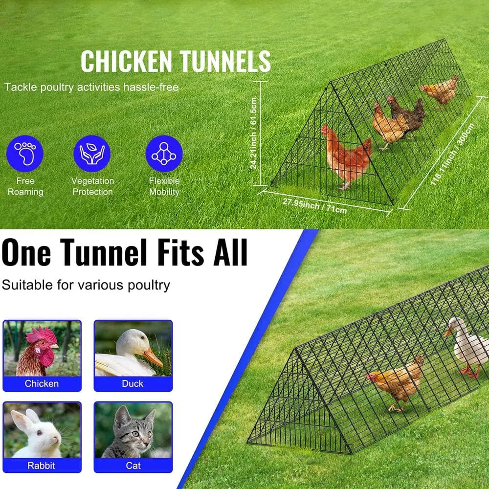 ATENGNES 118.1 in. x 28 in. x 24.2 in. Outside Portable Chicken Tunnels Fence Kit Suitable for Chickens, Ducks, Rabbits, photo 6 of 10