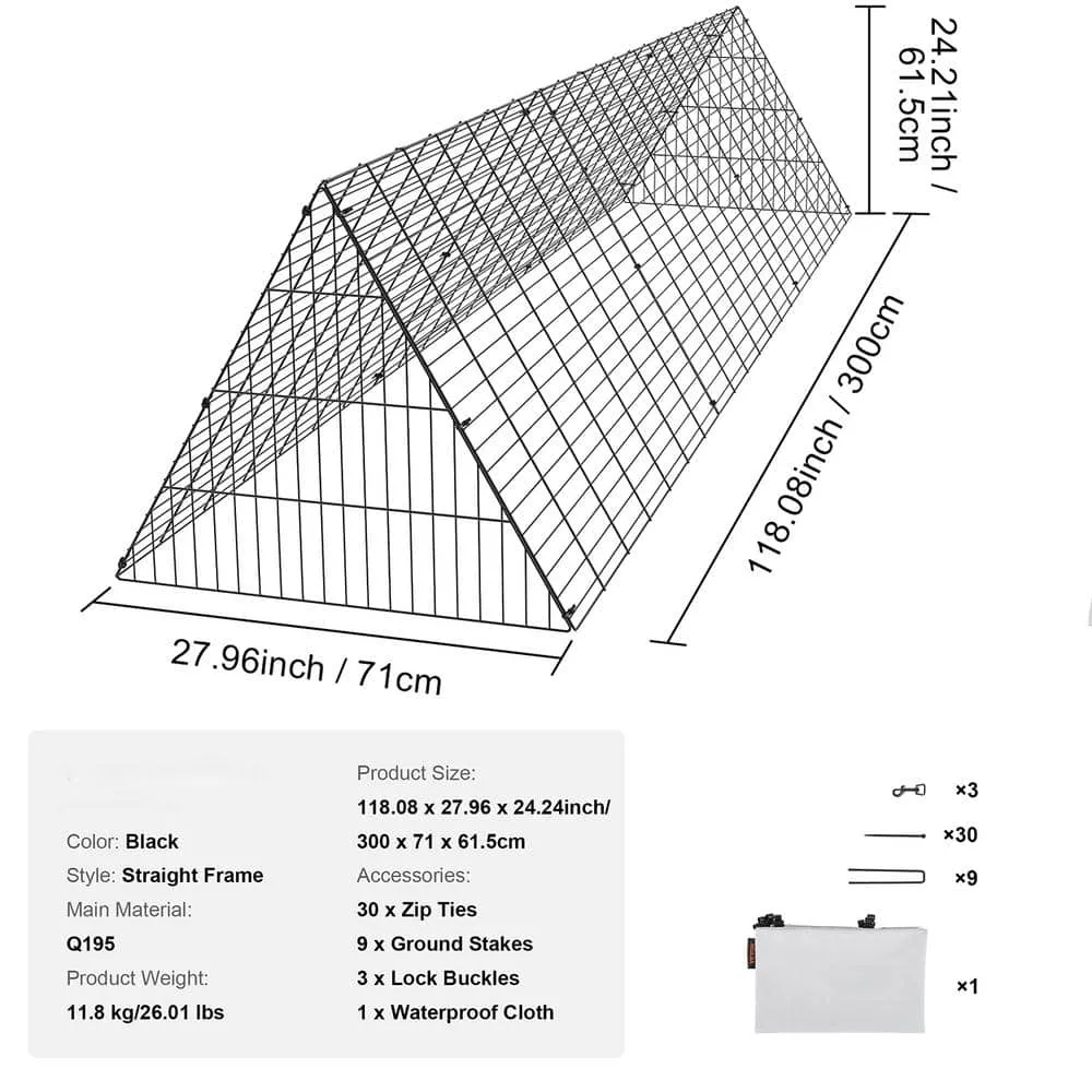 ATENGNES 118.1 in. x 28 in. x 24.2 in. Outside Portable Chicken Tunnels Fence Kit Suitable for Chickens, Ducks, Rabbits, photo 4 of 10
