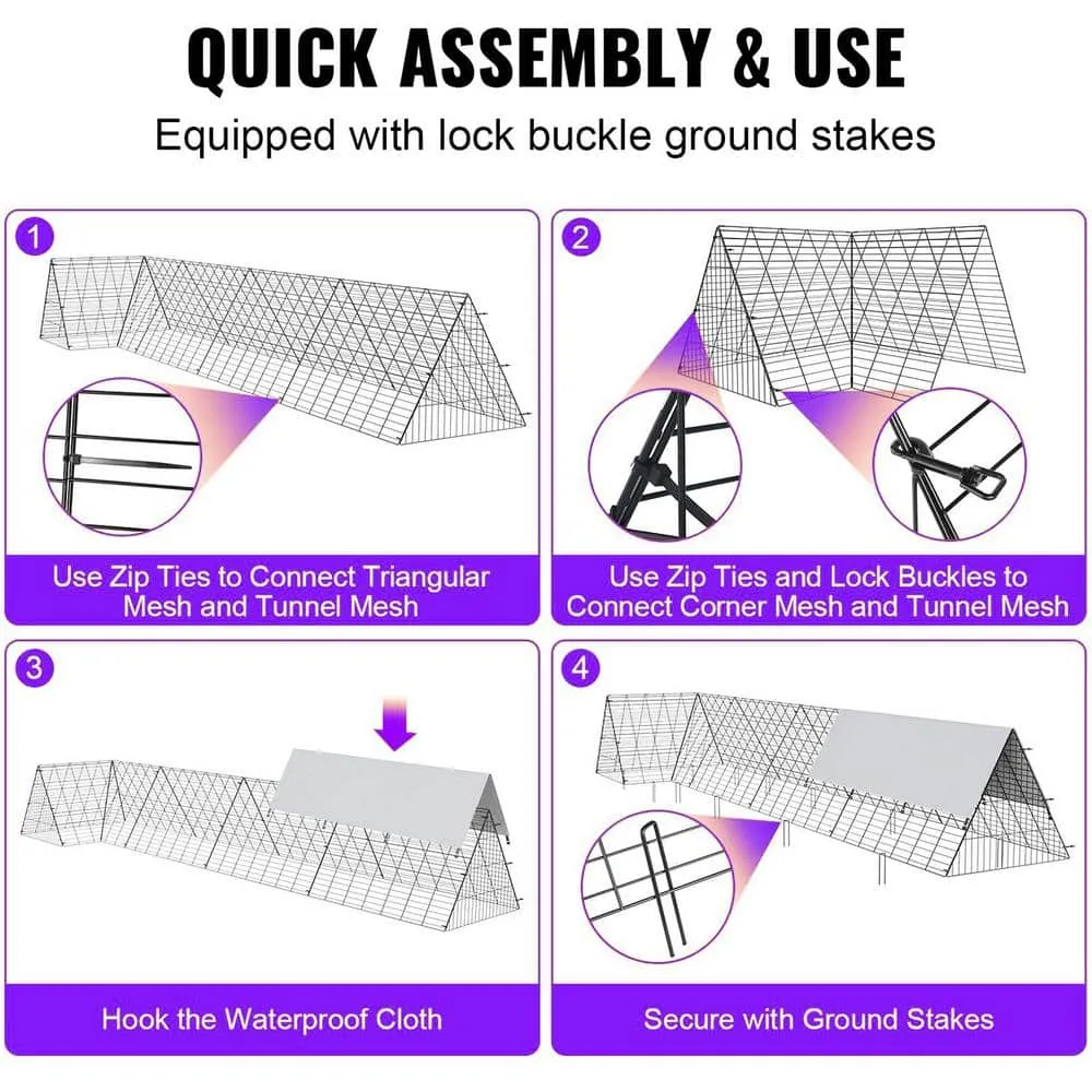 ATENGNES 157.5 in. x 39.4 in. x 24.2 in. Outside Portable Chicken Tunnels with Corner Frames Fence Kit for Ducks, Rabbits, photo 3 of 10