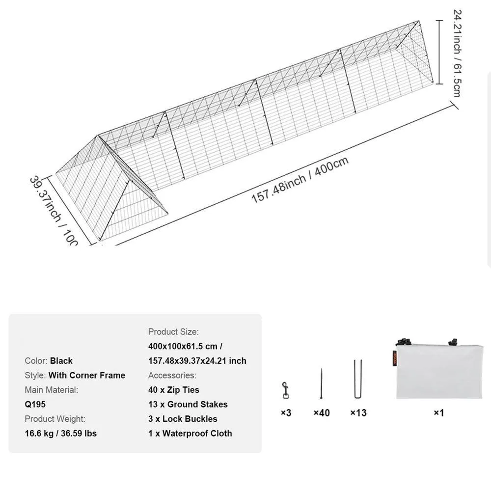ATENGNES 157.5 in. x 39.4 in. x 24.2 in. Outside Portable Chicken Tunnels with Corner Frames Fence Kit for Ducks, Rabbits, photo 4 of 10