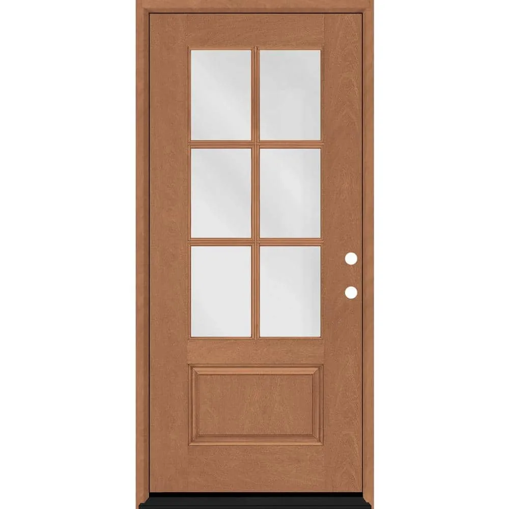 Steves & Sons Regency 36 in. x 80 in. 3/4 6-Lite Clear Glass LHIS Autumn Wheat Stain Mahogany Fiberglass Prehung Front Door, photo 2 of 9