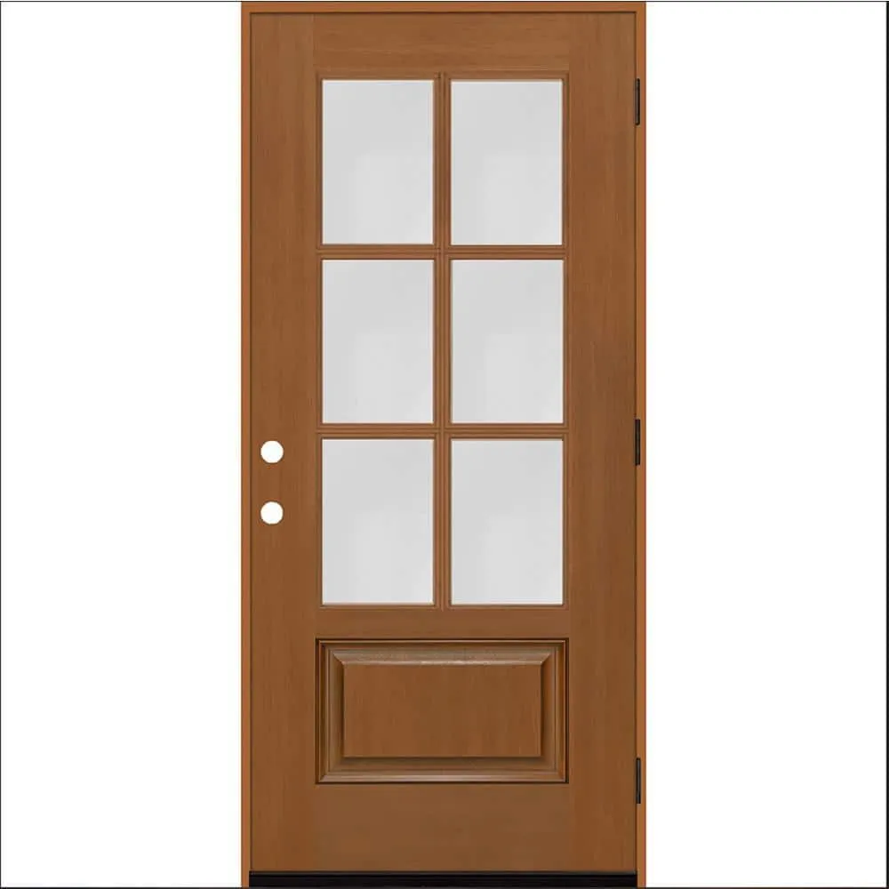 Steves & Sons Regency 36 in. x 80 in. 3/4-6-Lite Clear Glass RHIS Autumn Wheat Stain Mahogany Fiberglass Prehung Front Door, photo 2 of 9
