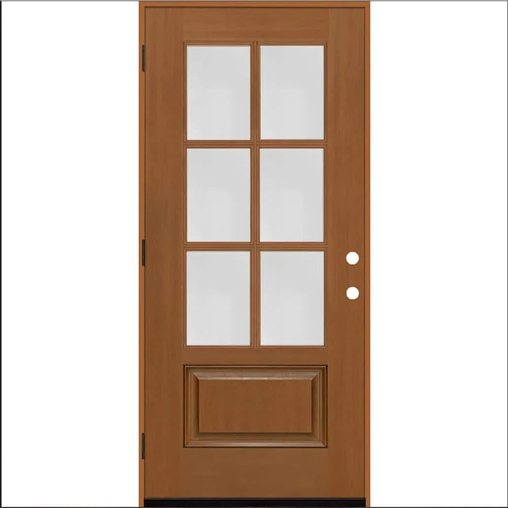 Steves & Sons Regency 36 in. x 80 in. 3/4 6-Lite Clear Glass RHOS Autumn Wheat Stain Mahogany Fiberglass Prehung Front Door, photo 2 of 9