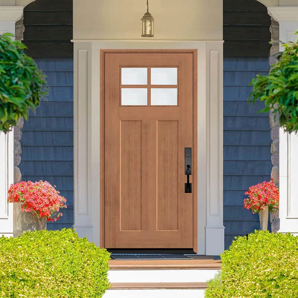 Steves & Sons Regency 36 in. x 80 in. Left-Hand Inswing 4-Lite 1/4 Toplite Clear Glass Autumn Wheat Stain Fir-Grain Fiberglass Prehung Front Door, photo 2 of 5