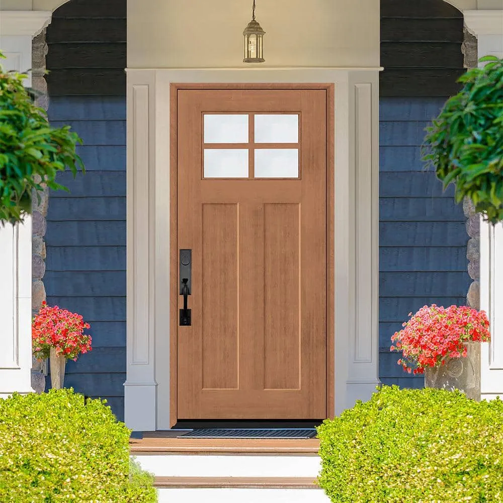 Steves & Sons Regency 36 in. x 80 in. Right-Hand Inswing 4-Lite 1/4 Toplite Clear Glass Autumn Wheat Stain Fir-Grain Fiberglass Prehung Front Door, photo 2 of 5