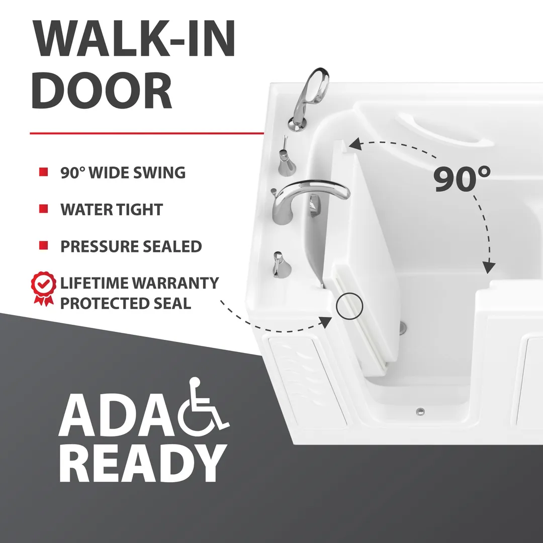 Universal Tubs HD Series 53 in. Left-Drain Quick-Fill Walk-In Whirlpool Bath Tub with Powered Fast Drain, White, photo 19 of 23