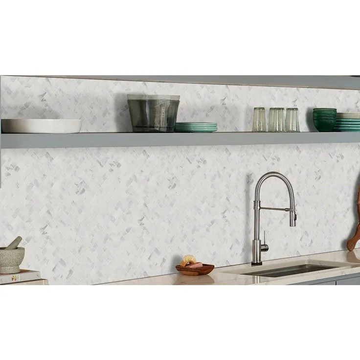 MSI Calacatta Cressa Herringbone 12 in. x 12 in. x 10 mm Honed Marble Mesh-Mounted Mosaic Tile (9.4 sq. ft. / case), photo 6 of 7