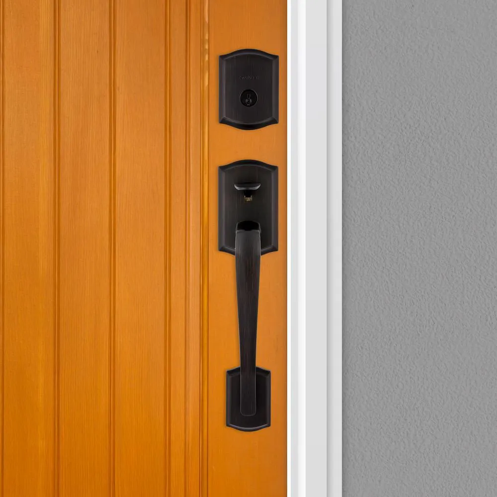 Prescott Venetian Bronze Single Cylinder Entry Door Handleset with Tustin Lever Featuring SmartKey Security, photo 5 of 6