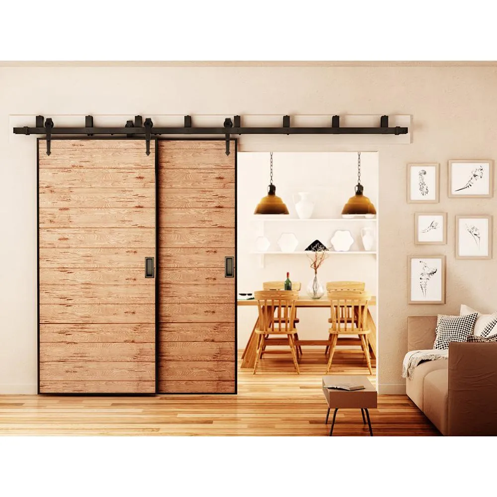 WINSOON 8 ft./96 in. Country Style Bypass Steel Sliding Barn Wood Door Hardware Roller Track Kit for Wood and Concrete Wall, photo 3 of 7