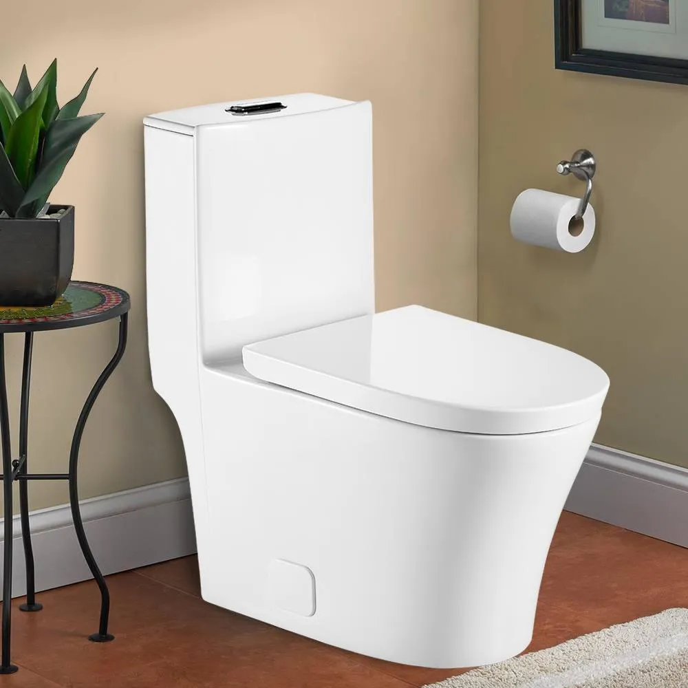 12 in. Rough-In 1-Piece 0.88/1.28 GPF Dual Flush Round Toilet in White, Seat Included, photo 2 of 3