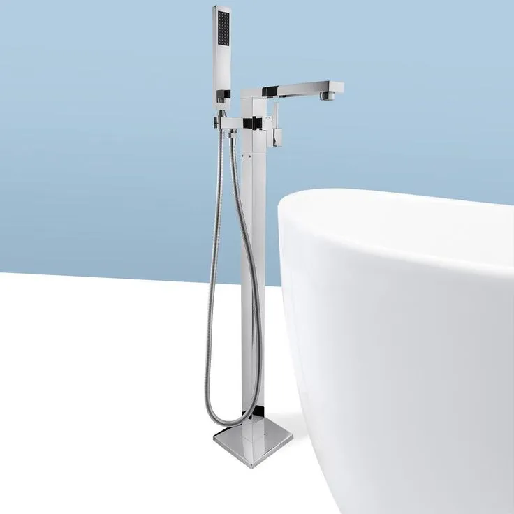 1-Handle Freestanding Floor Mount Roman Tub Faucet Bathtub Filler with Hand Shower in Chrome, photo 4 of 8