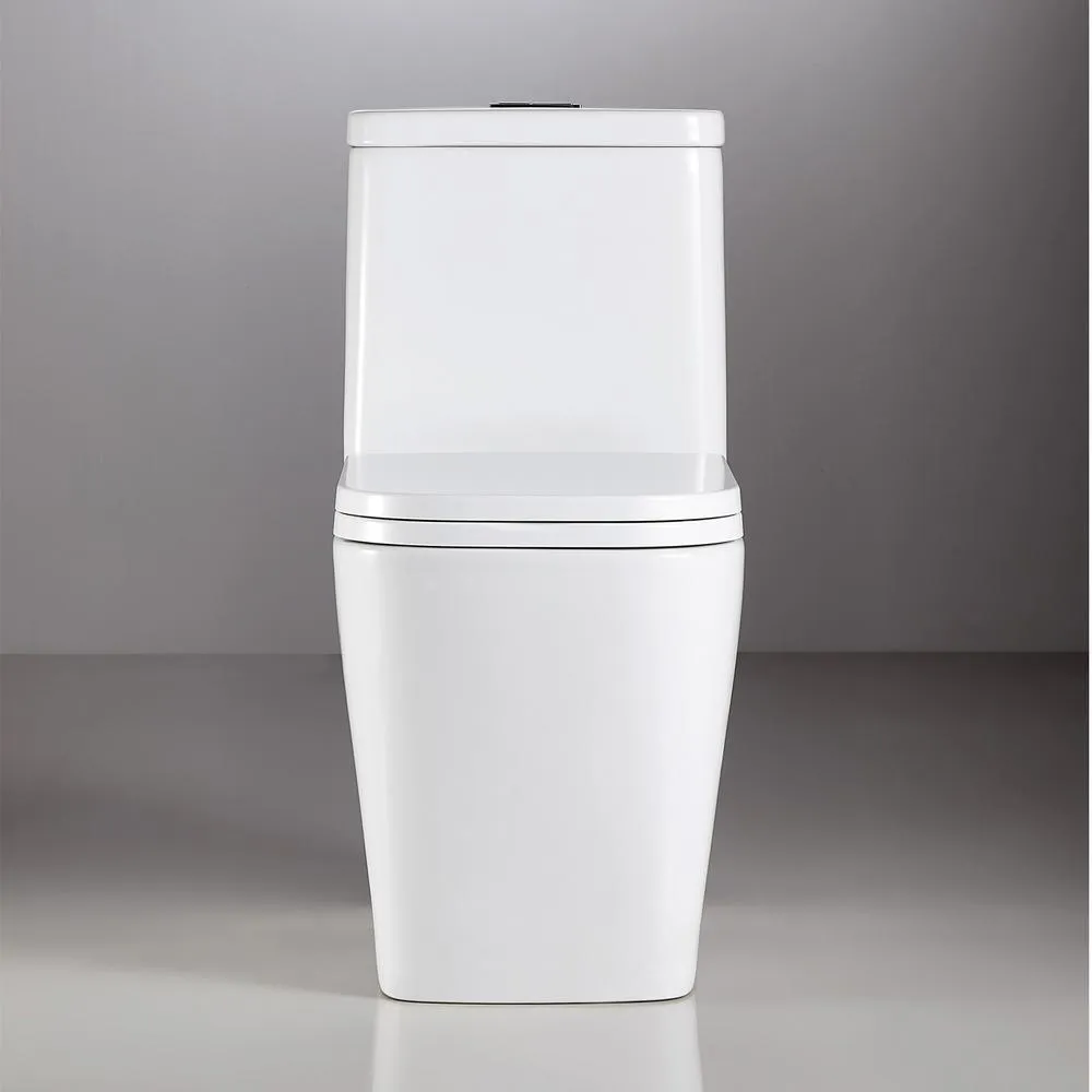 Fashion Toilet 1-Piece 1.28 GPF Double Flush Toilet White Square Toilet With Seat, photo 2 of 8