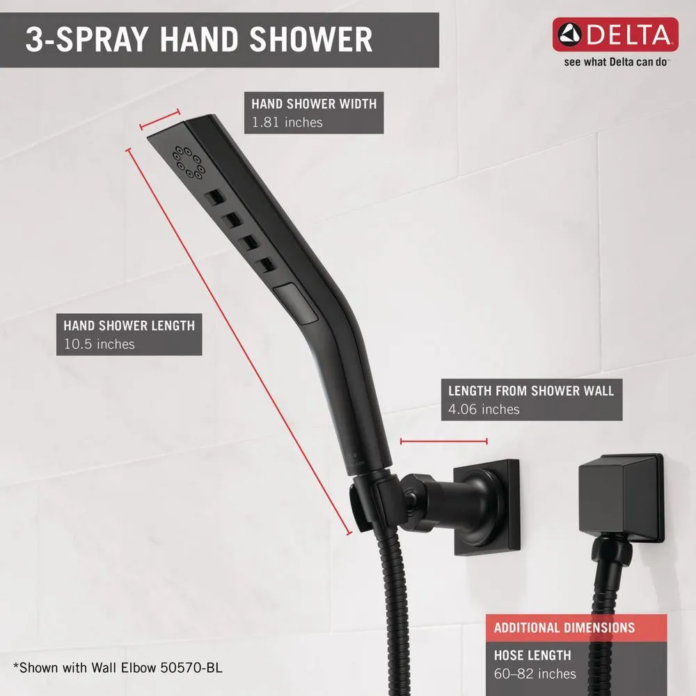 Pivotal 3-Spray 1.8 in. Single Wall Mount Handheld H2Okinetic Shower Head in Matte Black, photo 3 of 15