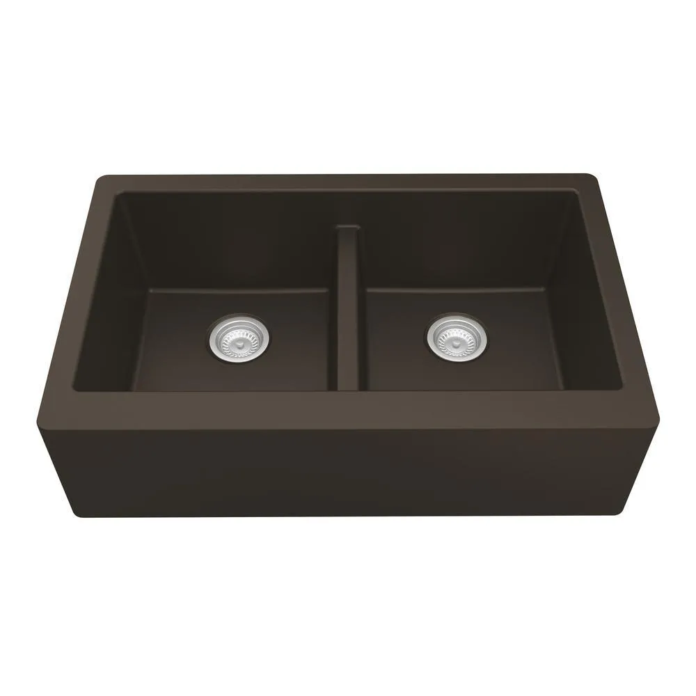 Farmhouse Apron Front Quartz Composite 34 in. Double Bowl Kitchen Sink in Black, photo 18 of 20