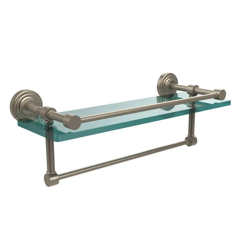 Allied Brass 16 in. L x 5 in. H x 5 in. W Clear Glass Bathroom Shelf with Towel Bar in Polished Nickel, photo 8 of 14